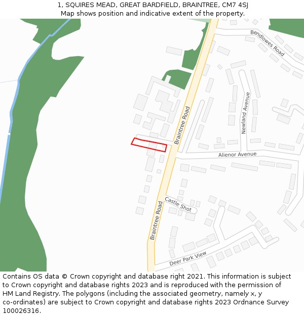 1, SQUIRES MEAD, GREAT BARDFIELD, BRAINTREE, CM7 4SJ: Location map and indicative extent of plot