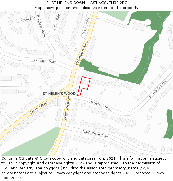 1, ST HELENS DOWN, HASTINGS, TN34 2BG: Location map and indicative extent of plot