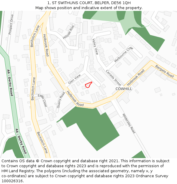 1, ST SWITHUNS COURT, BELPER, DE56 1QH: Location map and indicative extent of plot