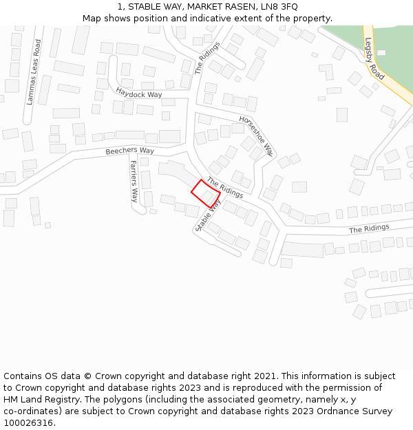 1, STABLE WAY, MARKET RASEN, LN8 3FQ: Location map and indicative extent of plot