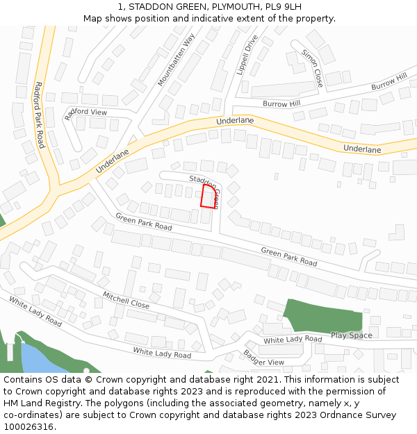 1, STADDON GREEN, PLYMOUTH, PL9 9LH: Location map and indicative extent of plot