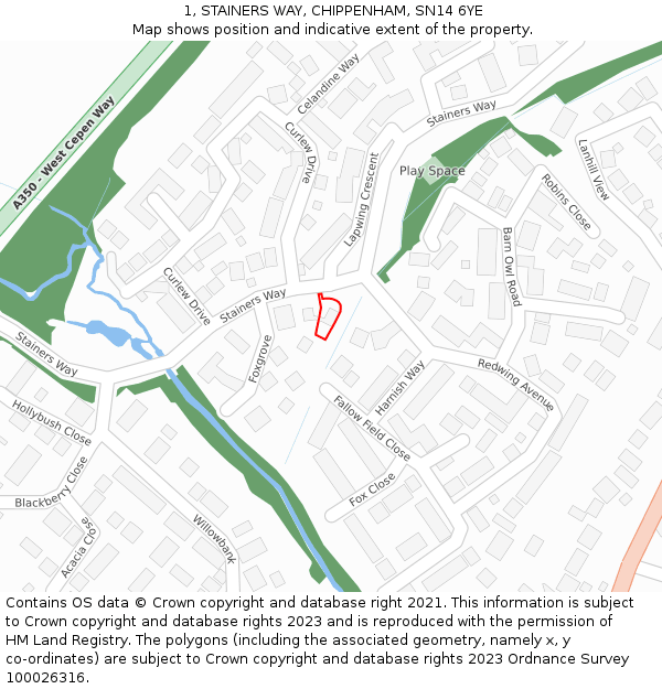 1, STAINERS WAY, CHIPPENHAM, SN14 6YE: Location map and indicative extent of plot