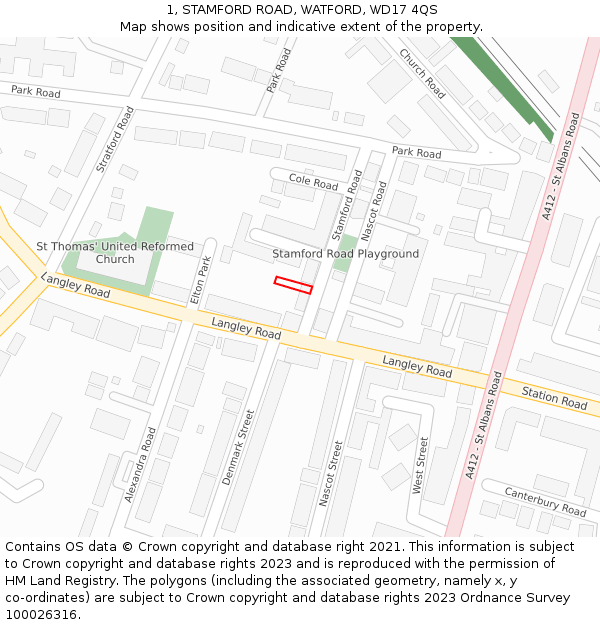1, STAMFORD ROAD, WATFORD, WD17 4QS: Location map and indicative extent of plot