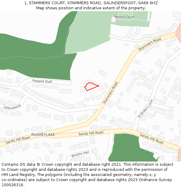 1, STAMMERS COURT, STAMMERS ROAD, SAUNDERSFOOT, SA69 9HZ: Location map and indicative extent of plot