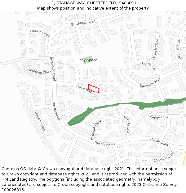 1, STANAGE WAY, CHESTERFIELD, S40 4XU: Location map and indicative extent of plot