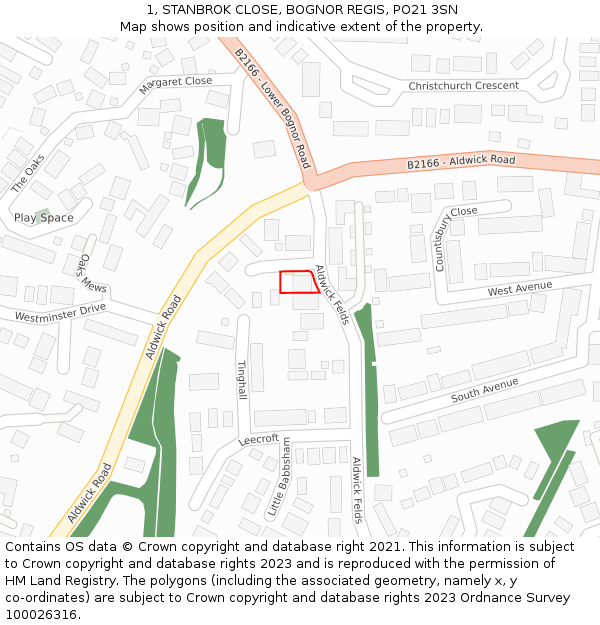 1, STANBROK CLOSE, BOGNOR REGIS, PO21 3SN: Location map and indicative extent of plot