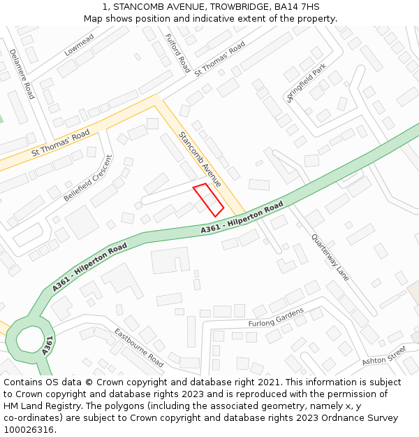 1, STANCOMB AVENUE, TROWBRIDGE, BA14 7HS: Location map and indicative extent of plot