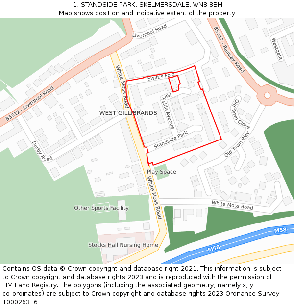 1, STANDSIDE PARK, SKELMERSDALE, WN8 8BH: Location map and indicative extent of plot