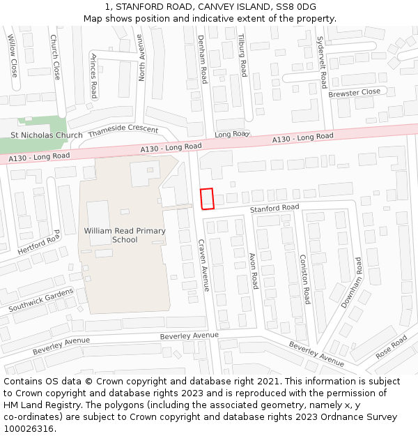 1, STANFORD ROAD, CANVEY ISLAND, SS8 0DG: Location map and indicative extent of plot