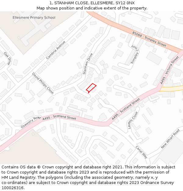 1, STANHAM CLOSE, ELLESMERE, SY12 0NX: Location map and indicative extent of plot