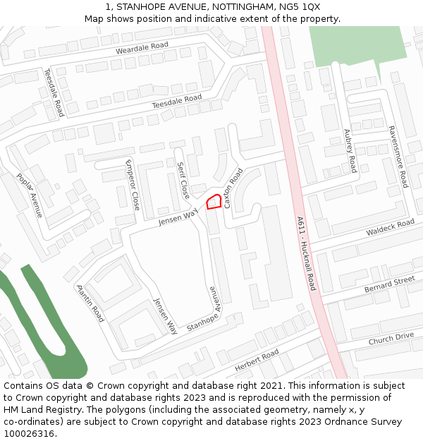 1, STANHOPE AVENUE, NOTTINGHAM, NG5 1QX: Location map and indicative extent of plot