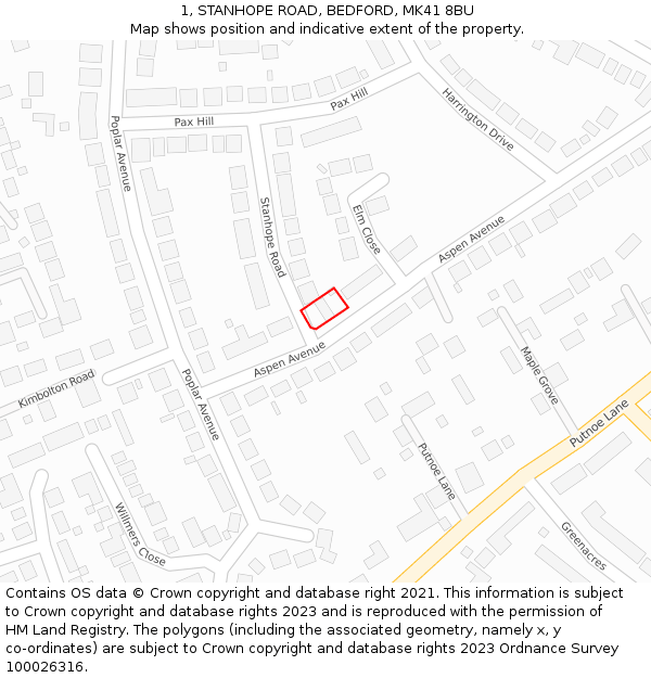 1, STANHOPE ROAD, BEDFORD, MK41 8BU: Location map and indicative extent of plot