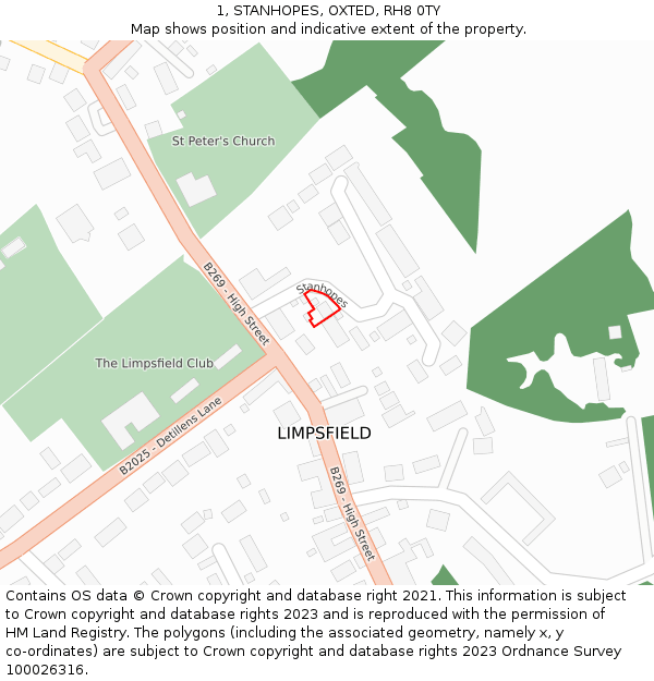 1, STANHOPES, OXTED, RH8 0TY: Location map and indicative extent of plot