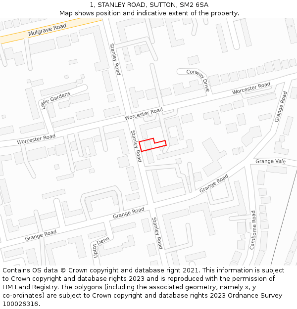 1, STANLEY ROAD, SUTTON, SM2 6SA: Location map and indicative extent of plot