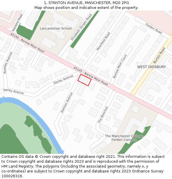 1, STANTON AVENUE, MANCHESTER, M20 2PG: Location map and indicative extent of plot