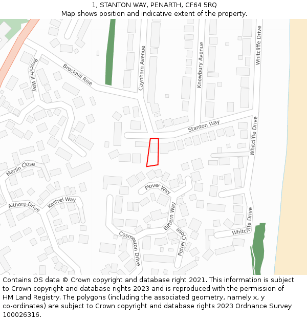 1, STANTON WAY, PENARTH, CF64 5RQ: Location map and indicative extent of plot