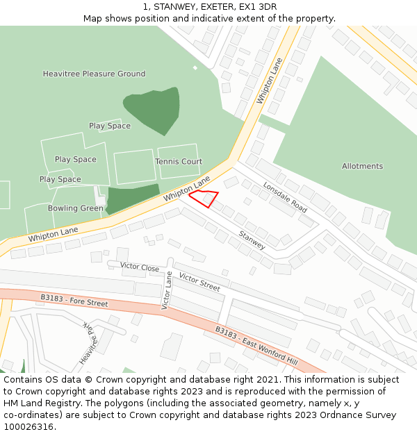 1, STANWEY, EXETER, EX1 3DR: Location map and indicative extent of plot