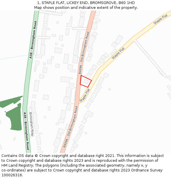 1, STAPLE FLAT, LICKEY END, BROMSGROVE, B60 1HD: Location map and indicative extent of plot