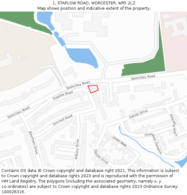 1, STAPLOW ROAD, WORCESTER, WR5 2LZ: Location map and indicative extent of plot