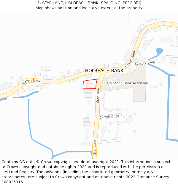 1, STAR LANE, HOLBEACH BANK, SPALDING, PE12 8BQ: Location map and indicative extent of plot