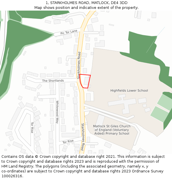 1, STARKHOLMES ROAD, MATLOCK, DE4 3DD: Location map and indicative extent of plot