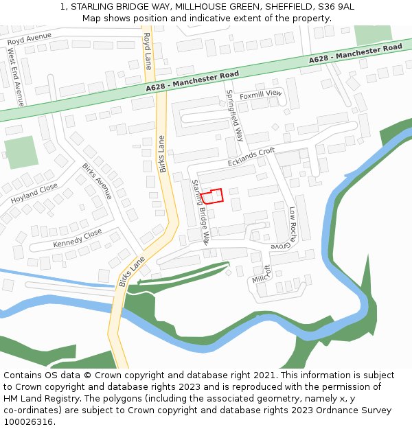 1, STARLING BRIDGE WAY, MILLHOUSE GREEN, SHEFFIELD, S36 9AL: Location map and indicative extent of plot