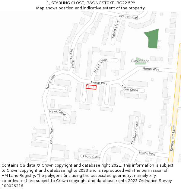 1, STARLING CLOSE, BASINGSTOKE, RG22 5PY: Location map and indicative extent of plot