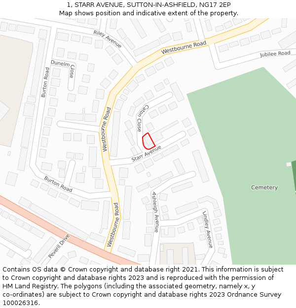 1, STARR AVENUE, SUTTON-IN-ASHFIELD, NG17 2EP: Location map and indicative extent of plot