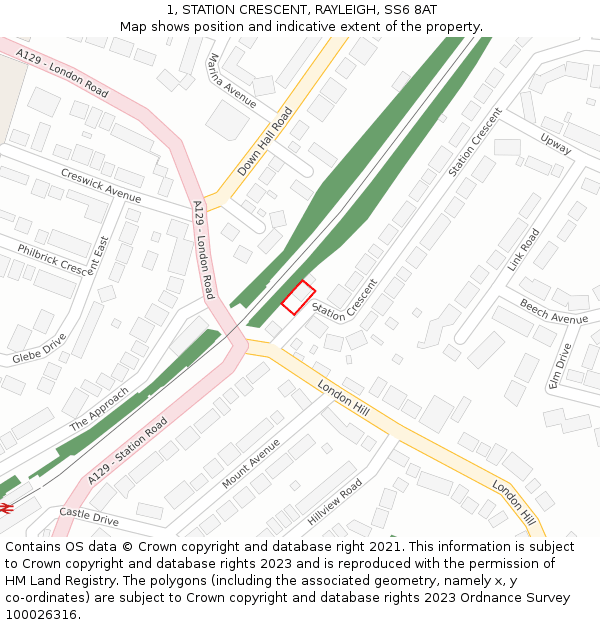 1, STATION CRESCENT, RAYLEIGH, SS6 8AT: Location map and indicative extent of plot