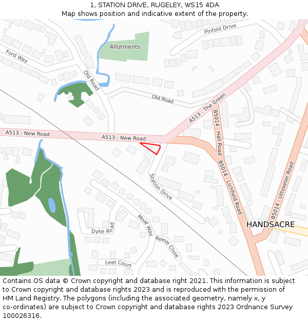 1, STATION DRIVE, RUGELEY, WS15 4DA: Location map and indicative extent of plot