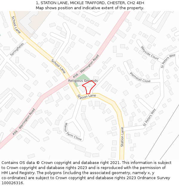 1, STATION LANE, MICKLE TRAFFORD, CHESTER, CH2 4EH: Location map and indicative extent of plot