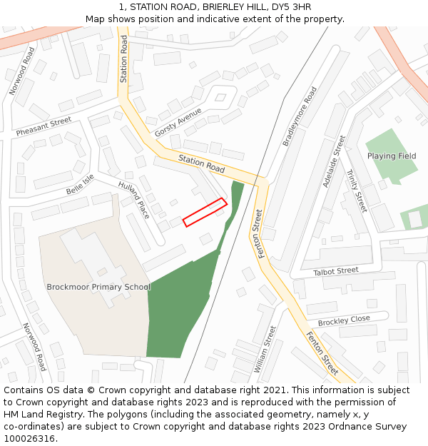 1, STATION ROAD, BRIERLEY HILL, DY5 3HR: Location map and indicative extent of plot
