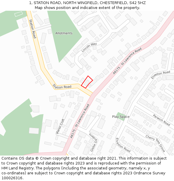 1, STATION ROAD, NORTH WINGFIELD, CHESTERFIELD, S42 5HZ: Location map and indicative extent of plot