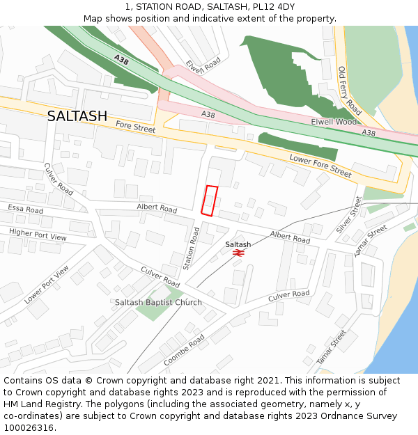 1, STATION ROAD, SALTASH, PL12 4DY: Location map and indicative extent of plot