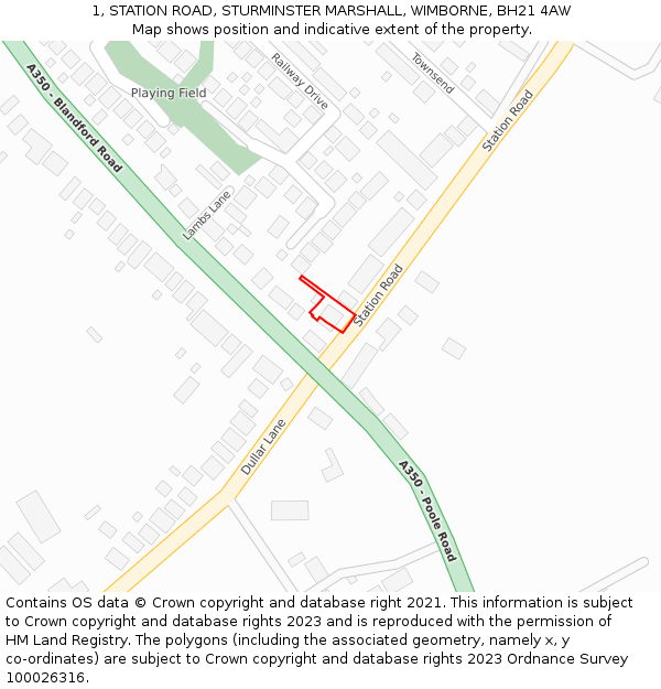 1, STATION ROAD, STURMINSTER MARSHALL, WIMBORNE, BH21 4AW: Location map and indicative extent of plot