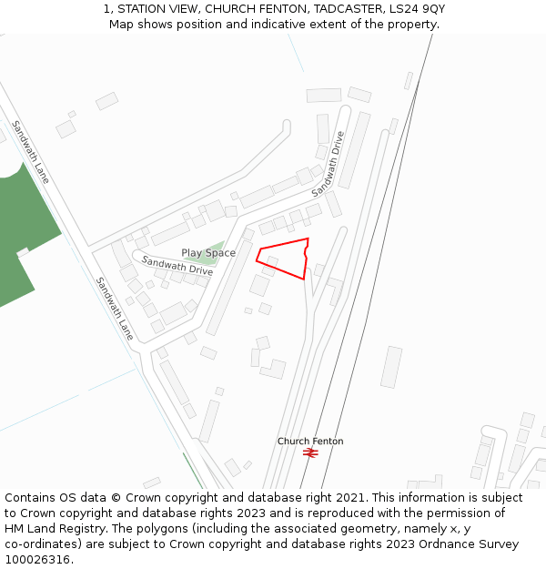 1, STATION VIEW, CHURCH FENTON, TADCASTER, LS24 9QY: Location map and indicative extent of plot