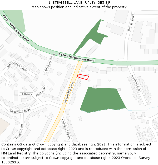 1, STEAM MILL LANE, RIPLEY, DE5 3JR: Location map and indicative extent of plot