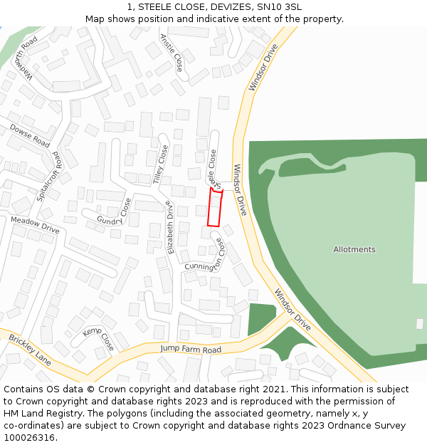1, STEELE CLOSE, DEVIZES, SN10 3SL: Location map and indicative extent of plot