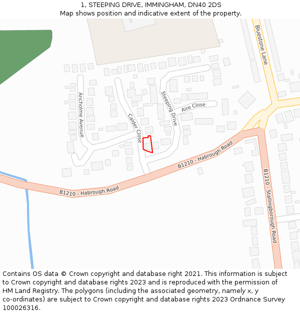 1, STEEPING DRIVE, IMMINGHAM, DN40 2DS: Location map and indicative extent of plot