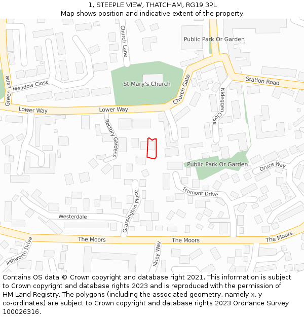 1, STEEPLE VIEW, THATCHAM, RG19 3PL: Location map and indicative extent of plot