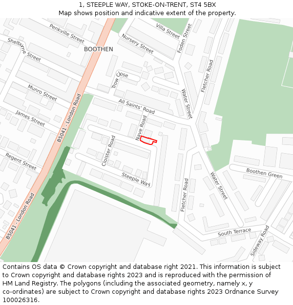 1, STEEPLE WAY, STOKE-ON-TRENT, ST4 5BX: Location map and indicative extent of plot