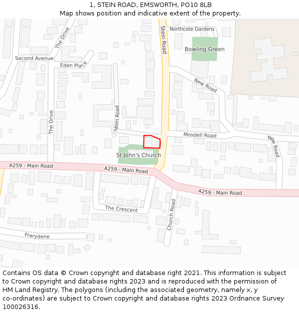 1, STEIN ROAD, EMSWORTH, PO10 8LB: Location map and indicative extent of plot