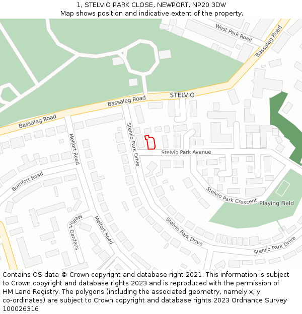 1, STELVIO PARK CLOSE, NEWPORT, NP20 3DW: Location map and indicative extent of plot