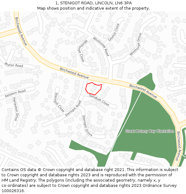 1, STENIGOT ROAD, LINCOLN, LN6 3PA: Location map and indicative extent of plot
