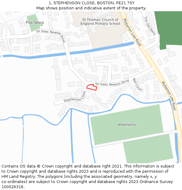 1, STEPHENSON CLOSE, BOSTON, PE21 7SY: Location map and indicative extent of plot