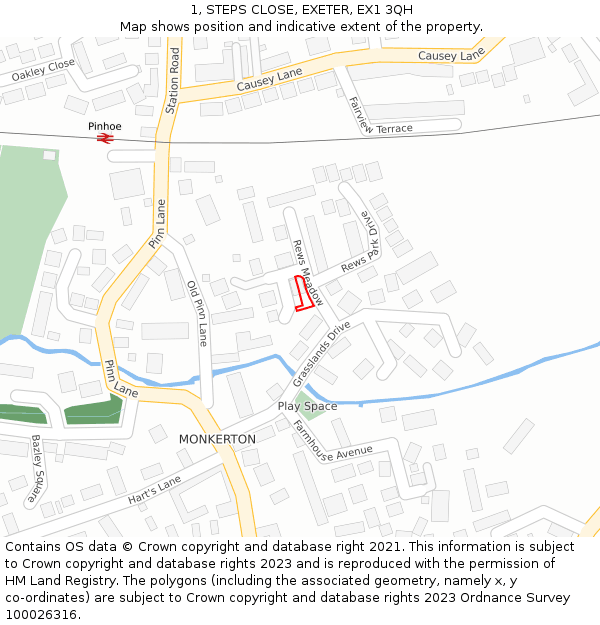 1, STEPS CLOSE, EXETER, EX1 3QH: Location map and indicative extent of plot