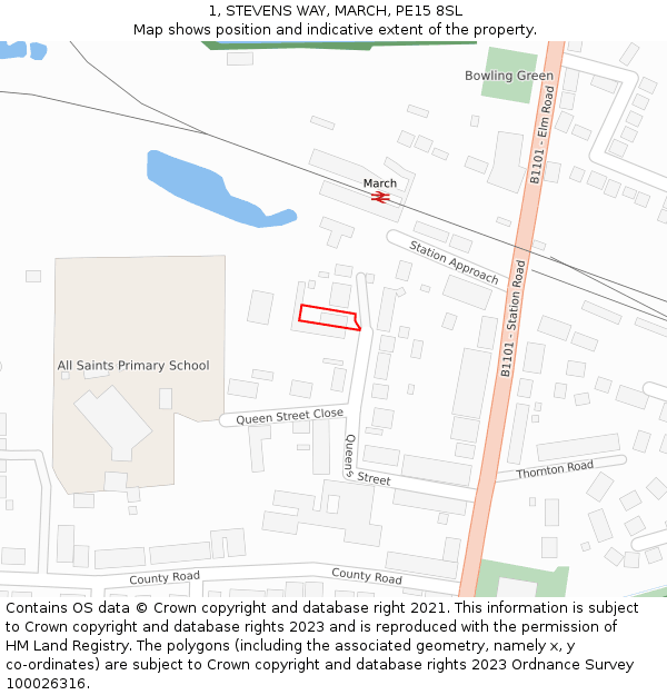 1, STEVENS WAY, MARCH, PE15 8SL: Location map and indicative extent of plot