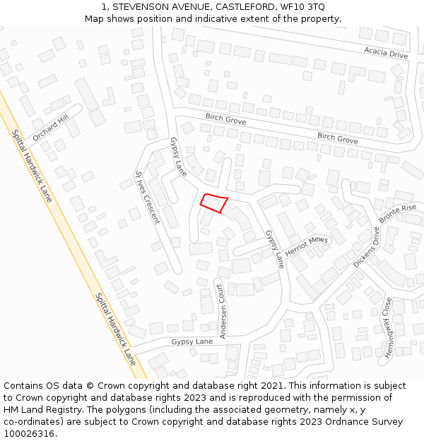 1, STEVENSON AVENUE, CASTLEFORD, WF10 3TQ: Location map and indicative extent of plot