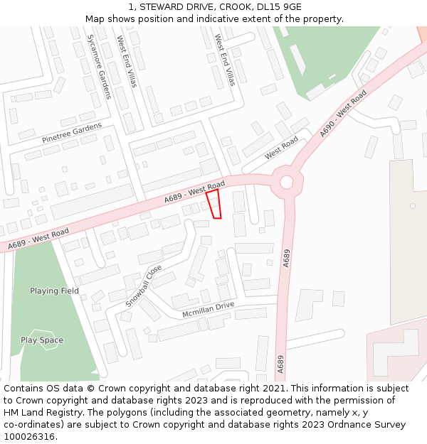 1, STEWARD DRIVE, CROOK, DL15 9GE: Location map and indicative extent of plot