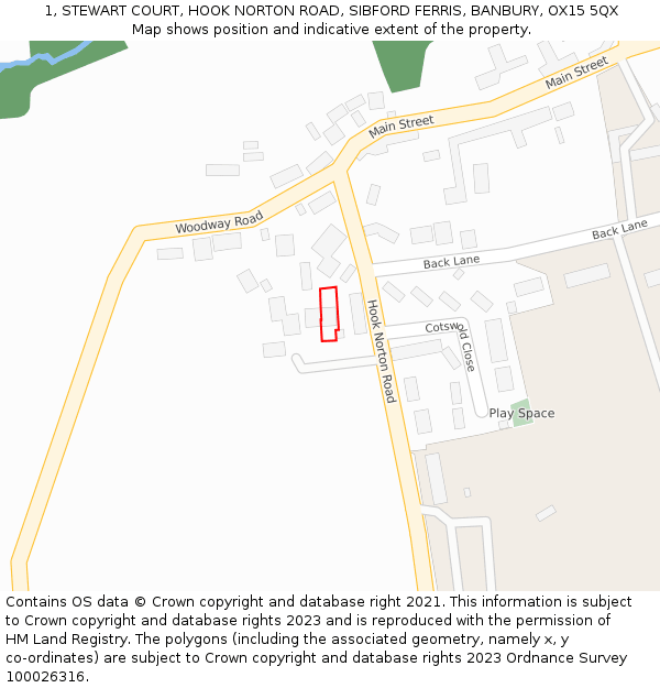 1, STEWART COURT, HOOK NORTON ROAD, SIBFORD FERRIS, BANBURY, OX15 5QX: Location map and indicative extent of plot